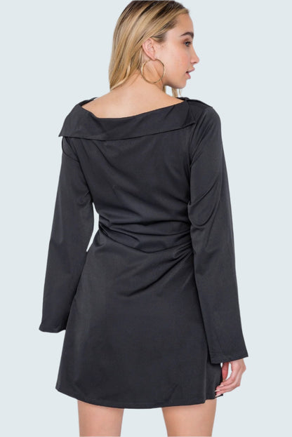 Straight Neck Solid Front-tie Dress