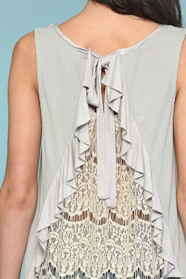 Sleeveless Back Lace Ruffle Detail Tank Top