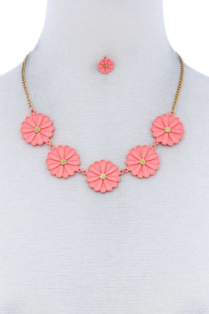 SETS - Fashion Cute Multi Tender Flower Necklace and Earring Set