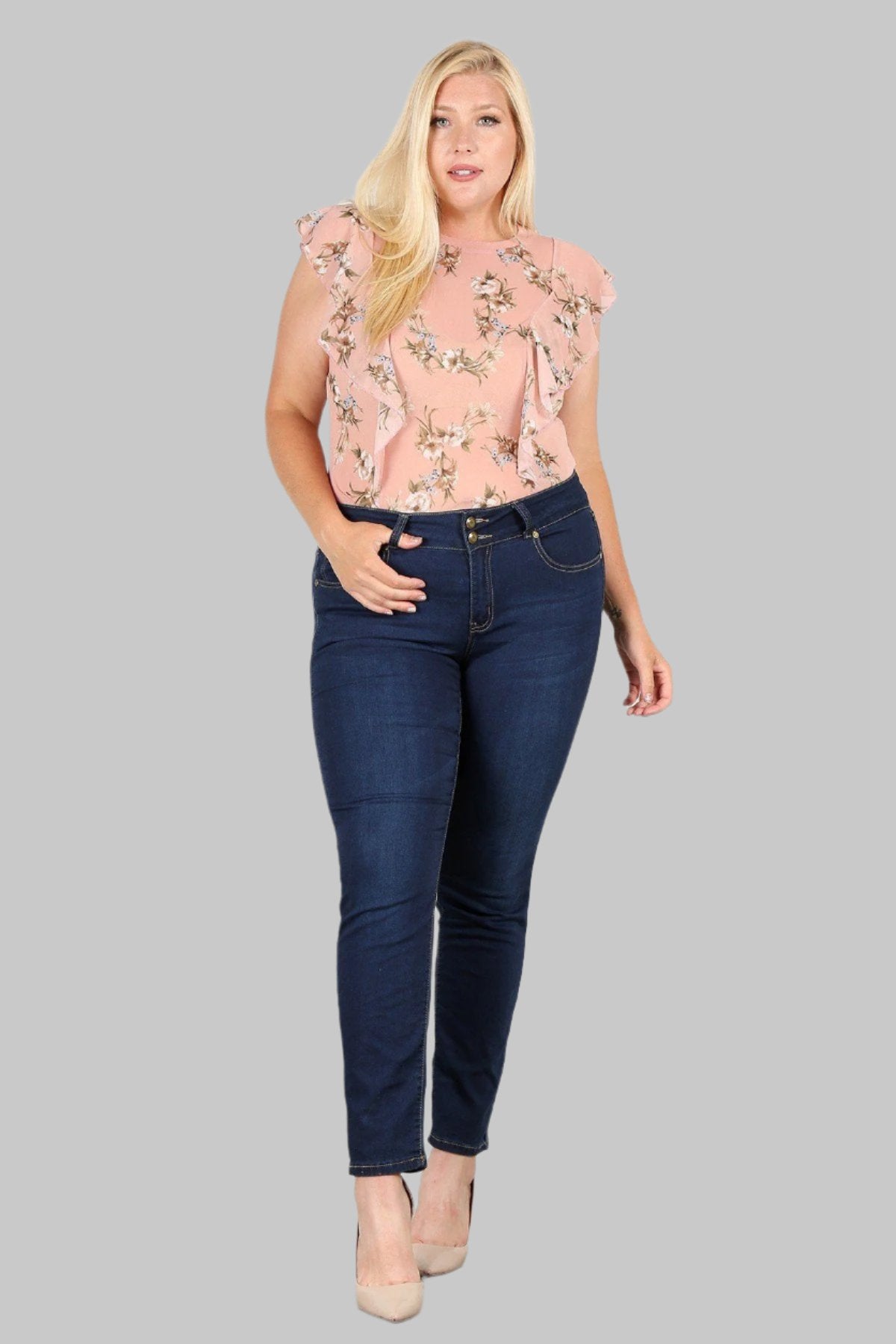 Plus Size Floral Print Sheer Top