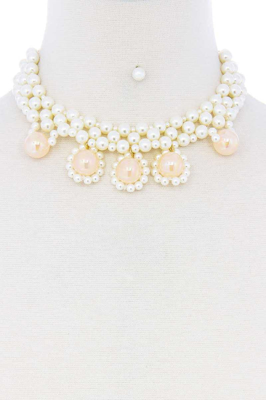 Chunky Rose Pearl Deco Choker Necklace