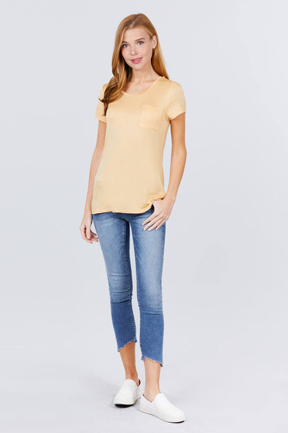 Short Sleeve Scoop Neck Top With Pocket