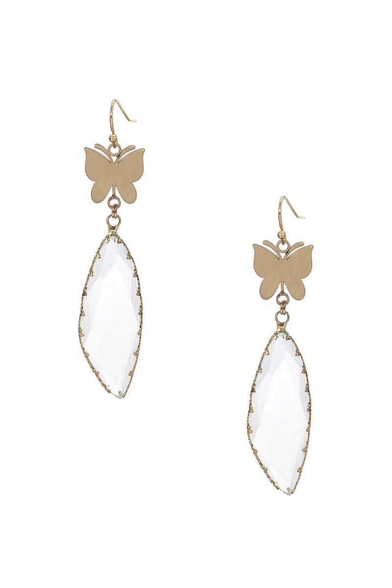 EARRINGS - Fashion Butterfly Clear Stone Dangle Design