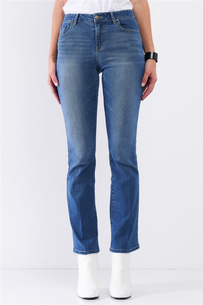 Denim - Medium Blue Denim High Waisted Skinny Boot Recycled Jeans