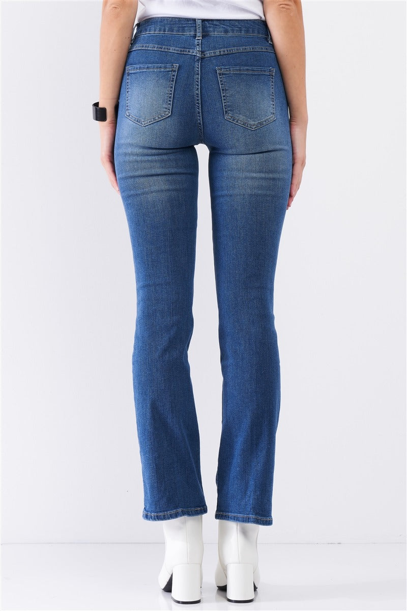 Denim - Medium Blue Denim High Waisted Skinny Boot Recycled Jeans