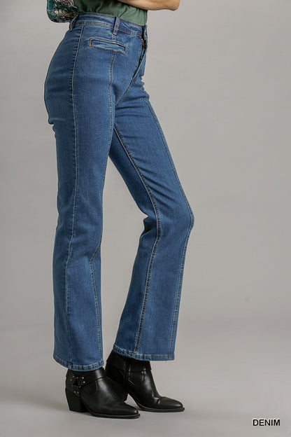 Denim - Panel Straight Cut Denim Jeans With Pockets