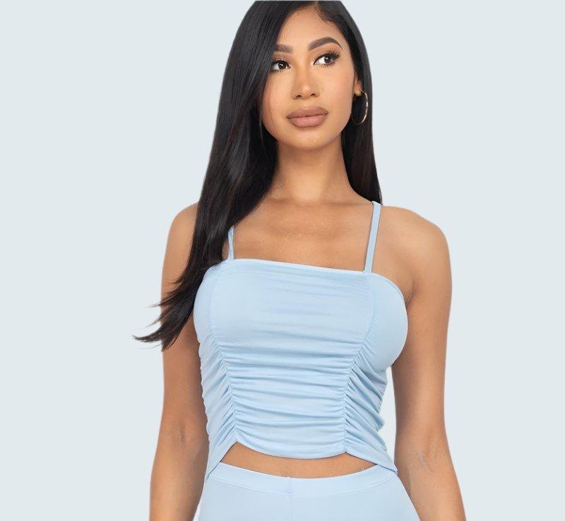 Camisole Ruched Sleeveless Top & Biker Shorts Set