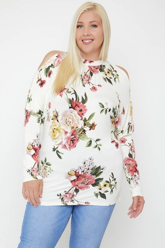 Flattering Cutout Details Floral Print Top