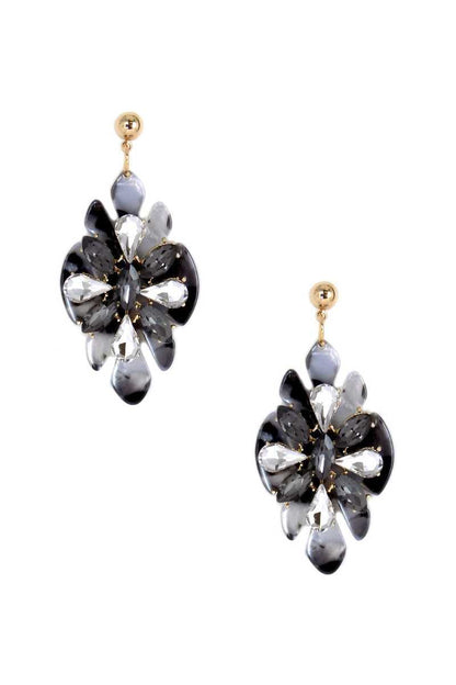 EARRINGS - Acetate Rhinestone Flower Dangle Earring