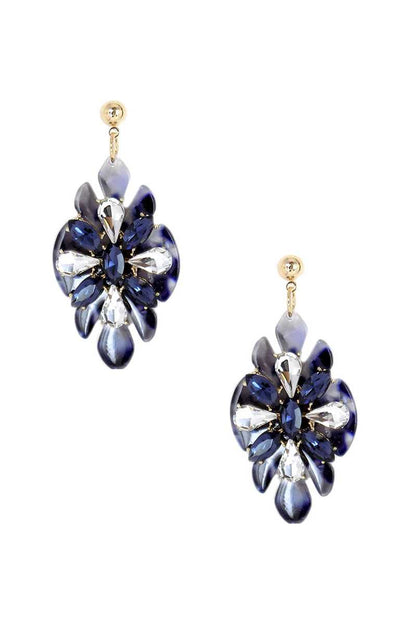 EARRINGS - Acetate Rhinestone Flower Dangle Earring