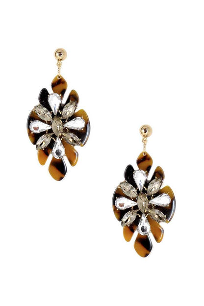 EARRINGS - Acetate Rhinestone Flower Dangle Earring