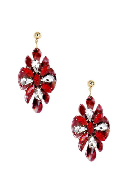 EARRINGS - Acetate Rhinestone Flower Dangle Earring