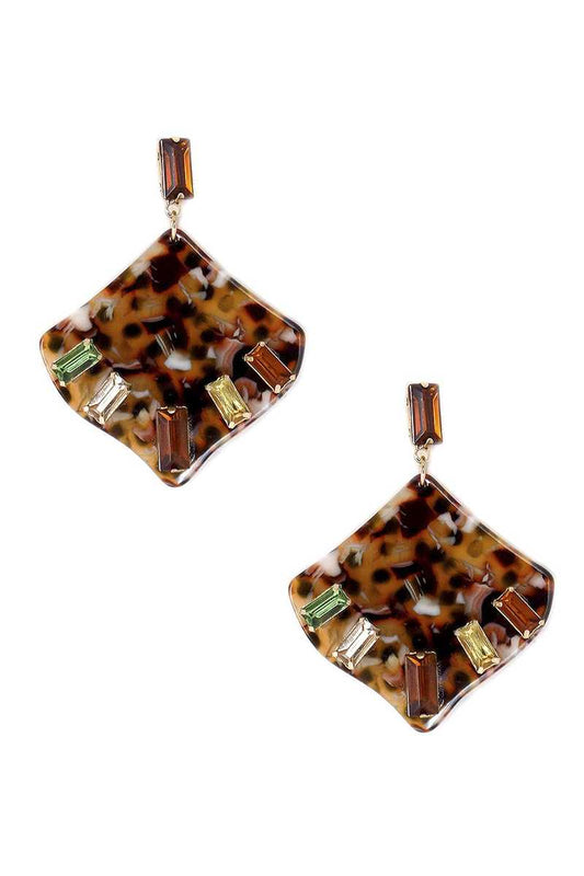 EARRINGS - Acetate Rhinestone Square Dangle Earring