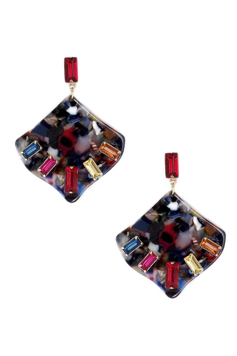 EARRINGS - Acetate Rhinestone Square Dangle Earring