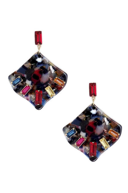 EARRINGS - Acetate Rhinestone Square Dangle Earring