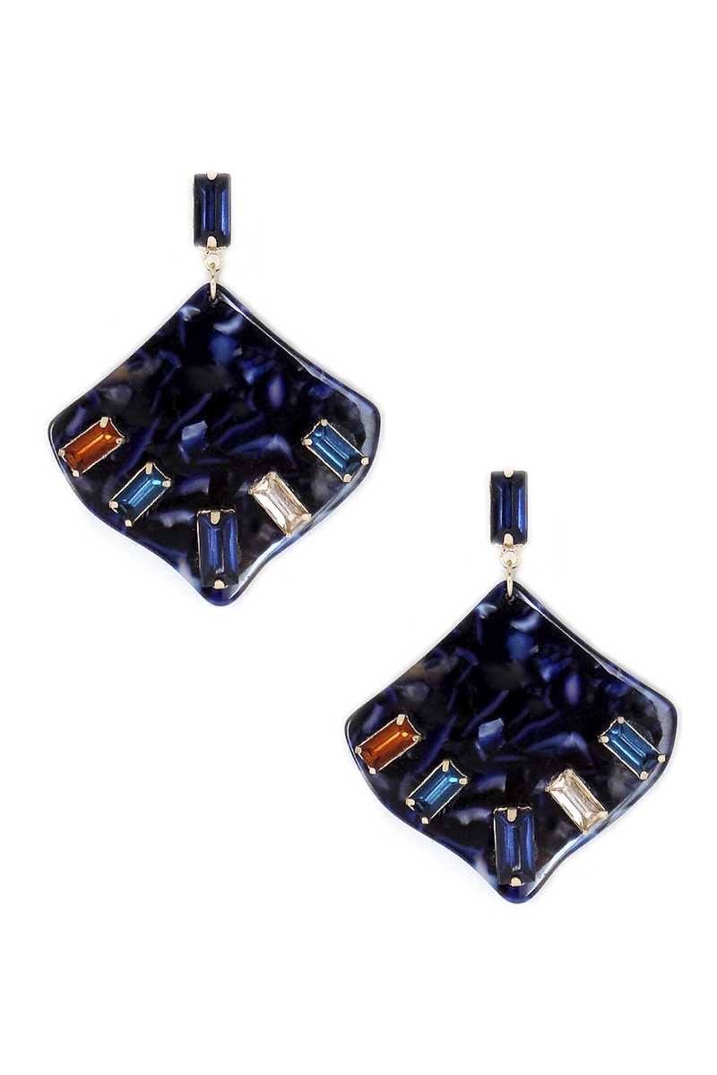 EARRINGS - Acetate Rhinestone Square Dangle Earring