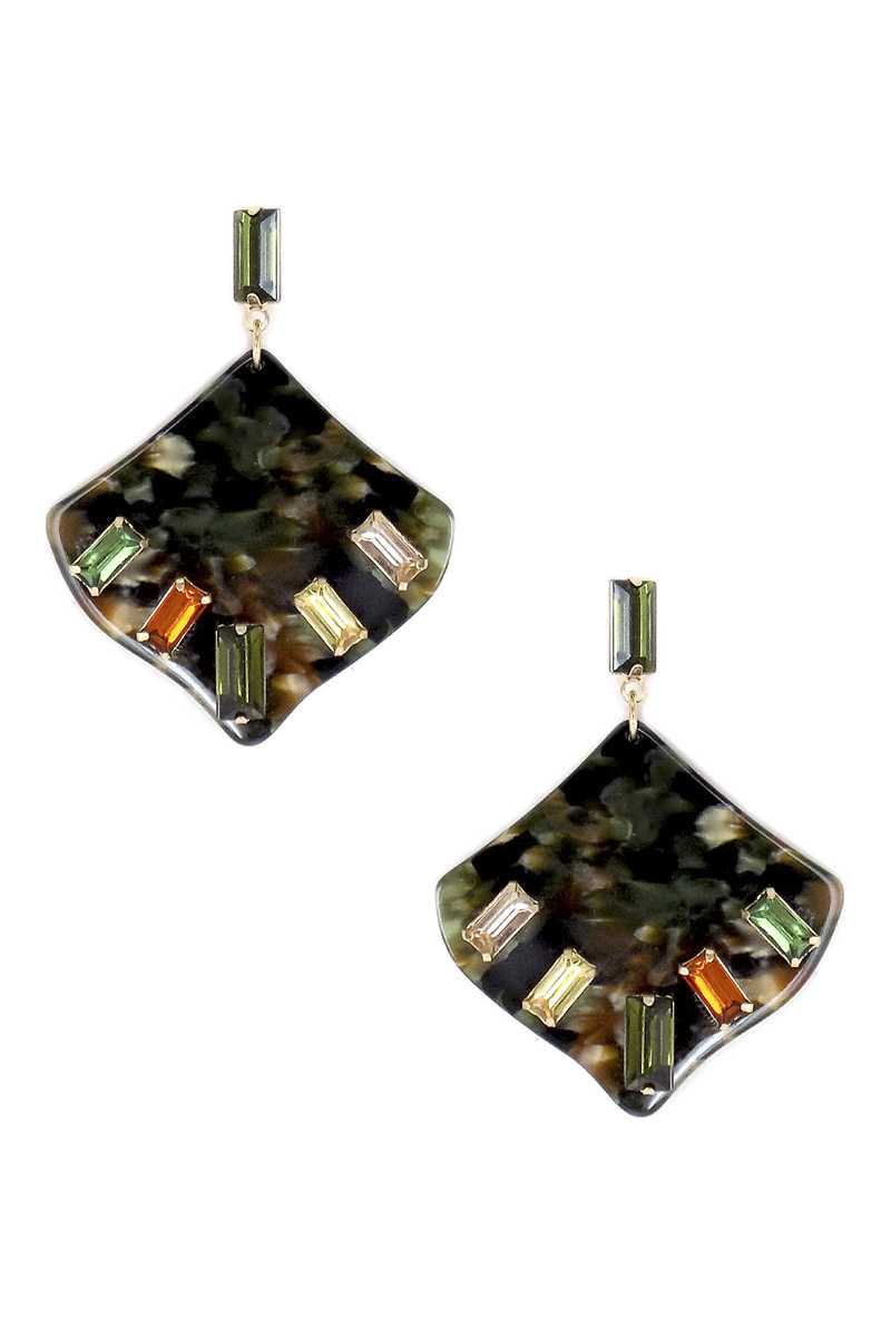 EARRINGS - Acetate Rhinestone Square Dangle Earring