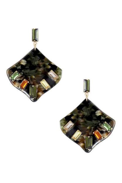 EARRINGS - Acetate Rhinestone Square Dangle Earring