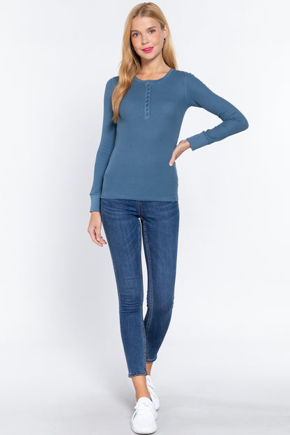 Long Slv Henley Thermal Top