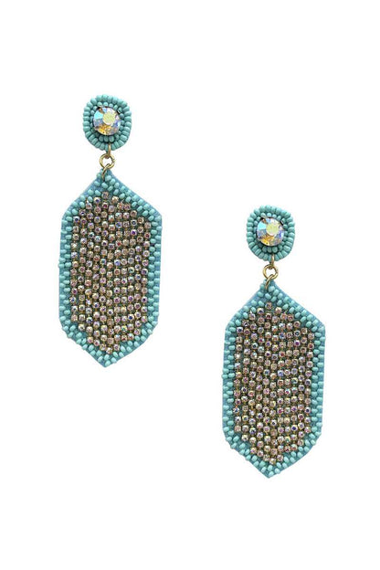 Seed Bead Rhinestone Hexagon Dangle Earring