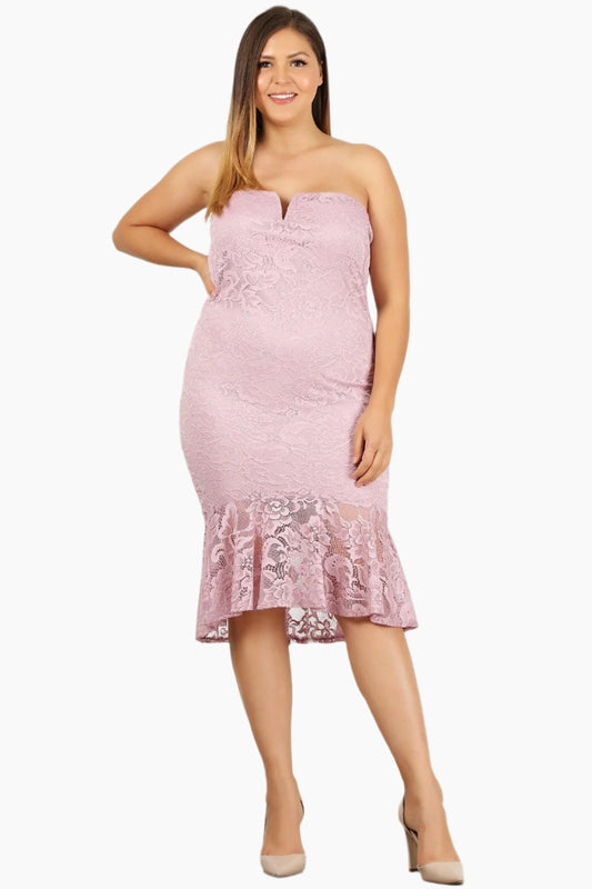 Plus Size Lace, Strapless Bodycon Midi Dress