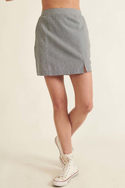 Denim - Banded Front Waist Pinstripe Mini Skirt