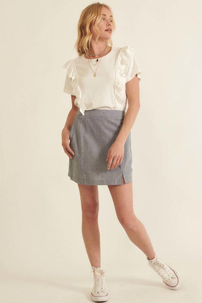 Denim - Banded Front Waist Pinstripe Mini Skirt