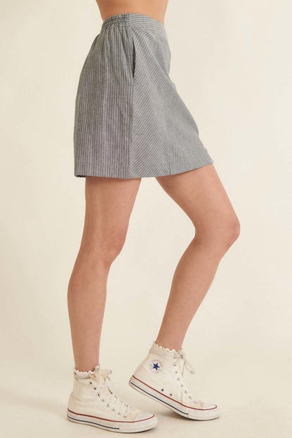 Denim - Banded Front Waist Pinstripe Mini Skirt