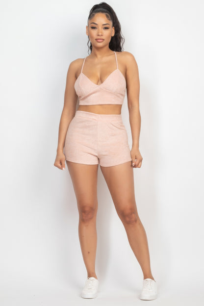 Terry Towel Bralette Top & Mini Shorts Set