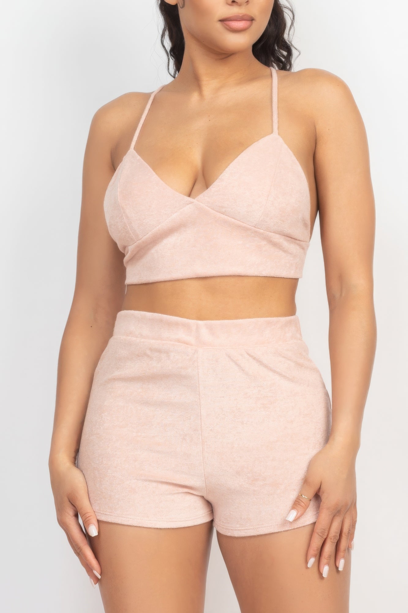 Terry Towel Bralette Top & Mini Shorts Set