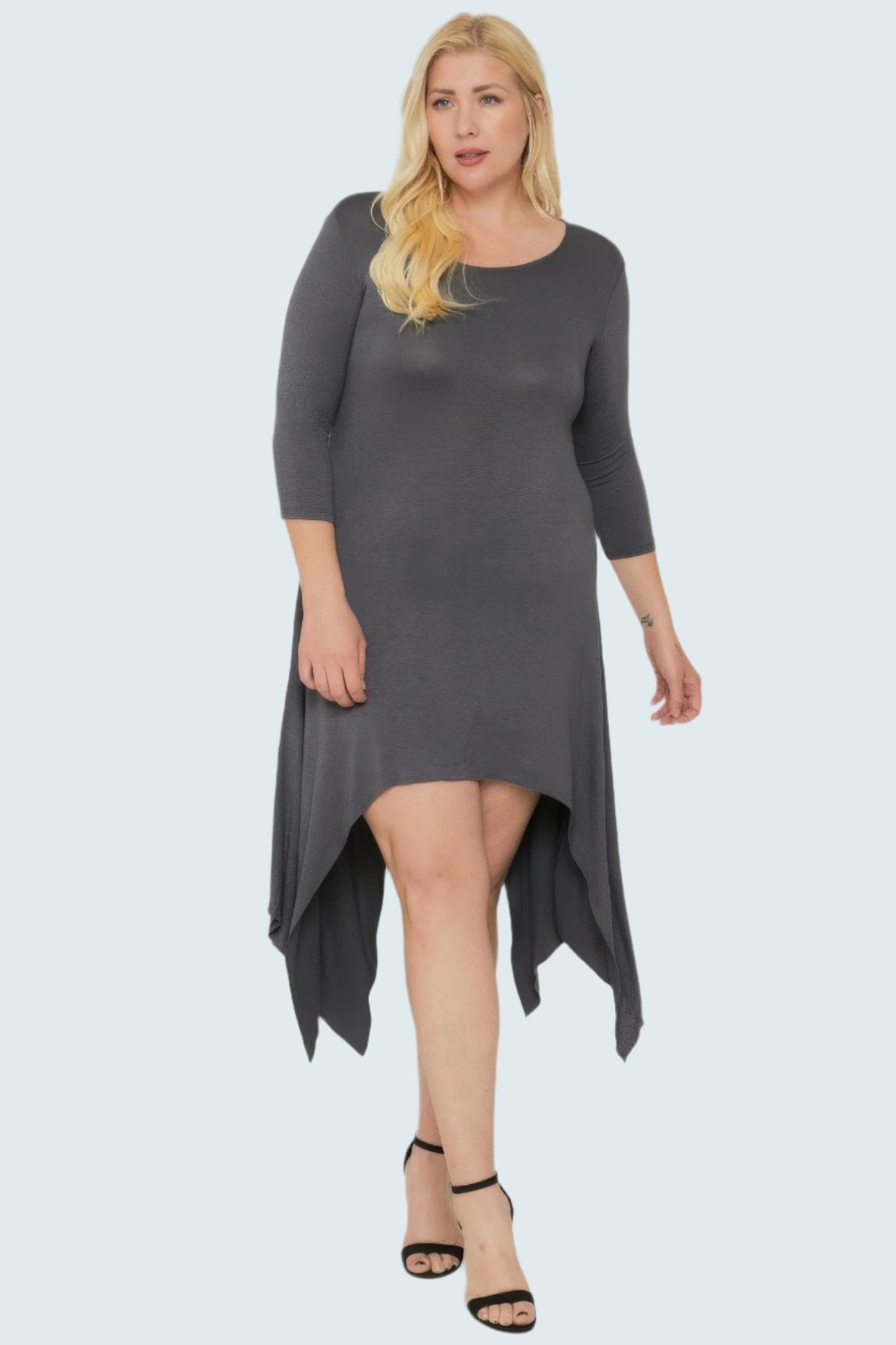 Asymmetrical Raw Edge Hem Solid Dress