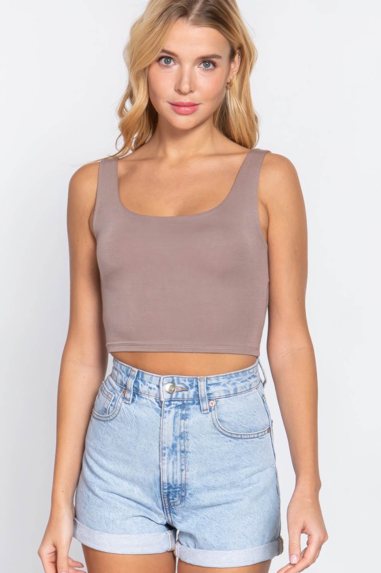 Scoop Neck 2 Ply Crop Tank Top