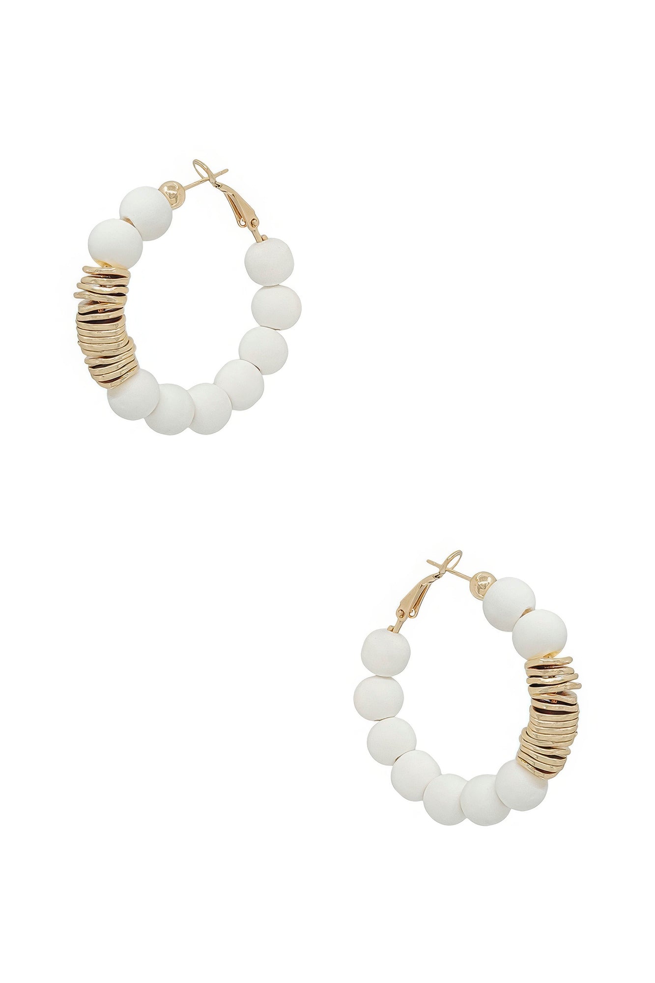 EARRINGS - Casual Trendy Design. Clay Ball Metal Accent Hoop in Six Colors