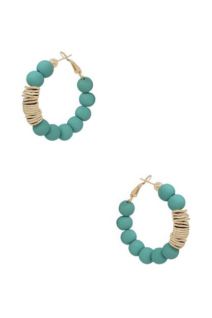 EARRINGS - Casual Trendy Design. Clay Ball Metal Accent Hoop in Six Colors