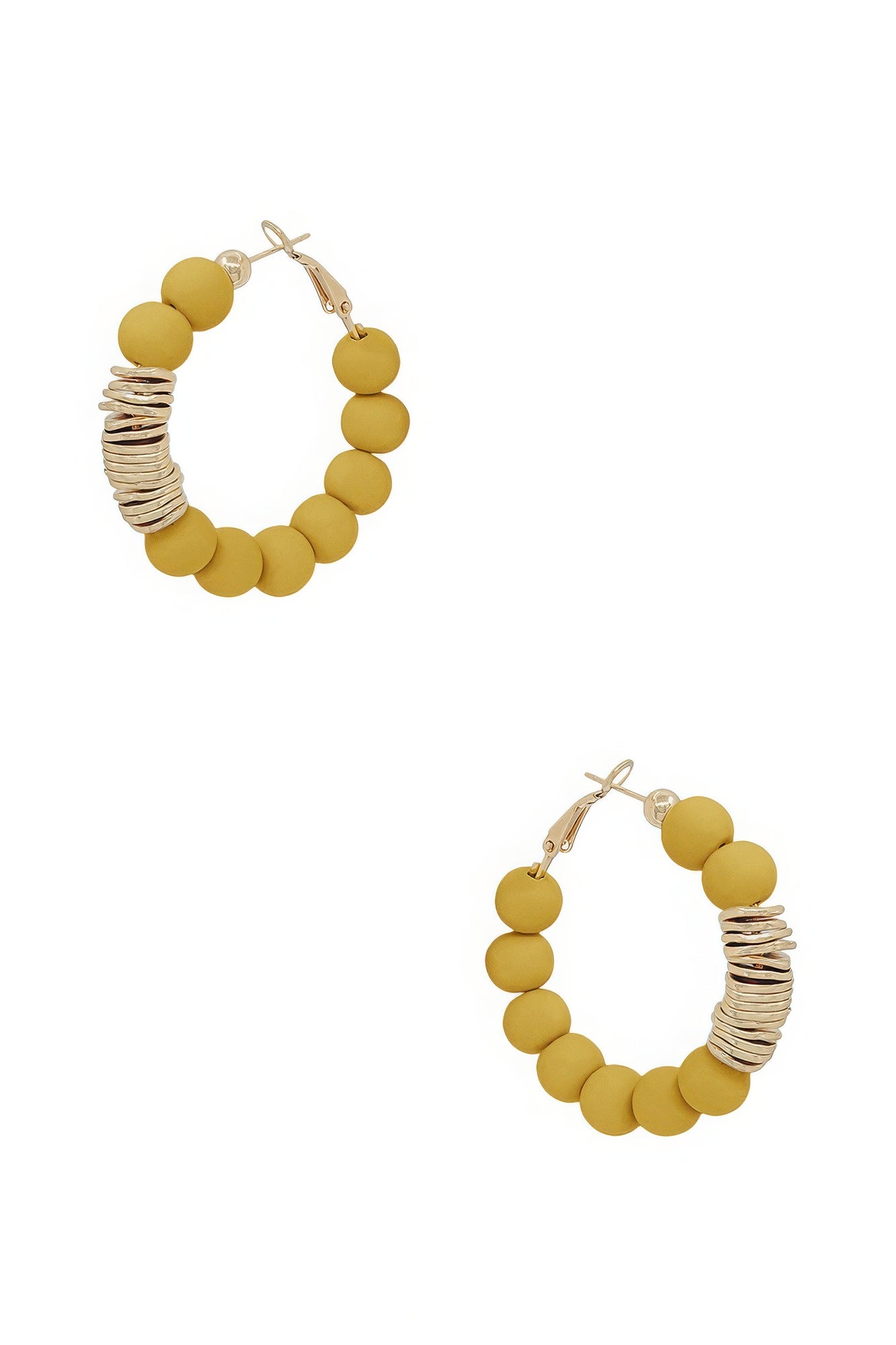 EARRINGS - Casual Trendy Design. Clay Ball Metal Accent Hoop in Six Colors