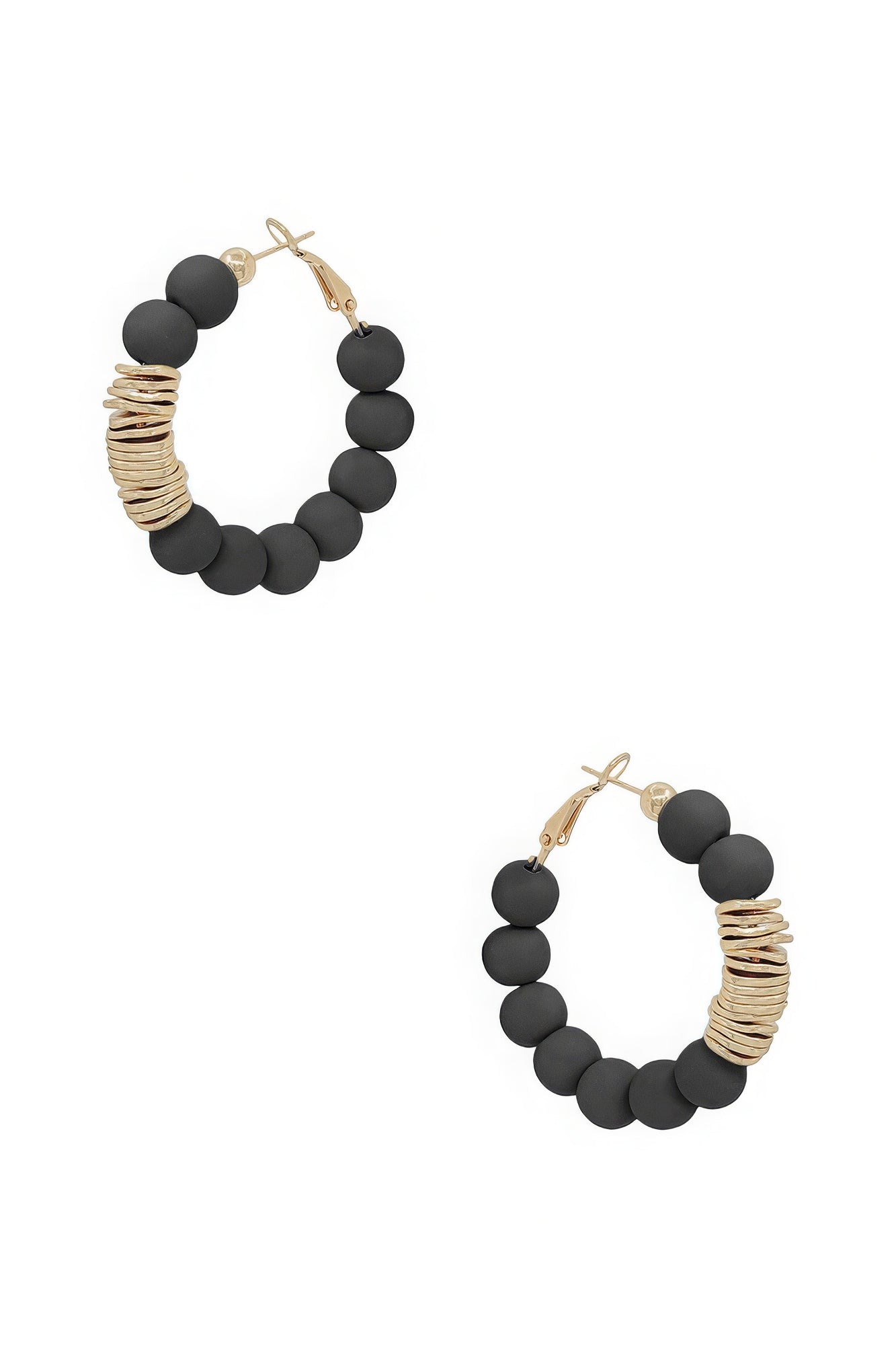 EARRINGS - Casual Trendy Design. Clay Ball Metal Accent Hoop in Six Colors