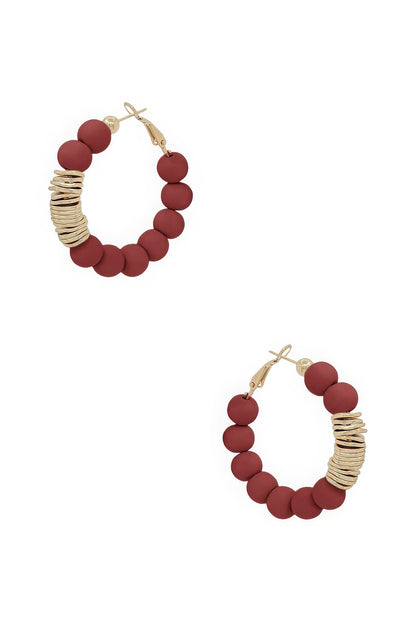 EARRINGS - Casual Trendy Design. Clay Ball Metal Accent Hoop in Six Colors