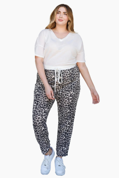 Plus Brown Leopard Print Two Pocket Joggers Pants