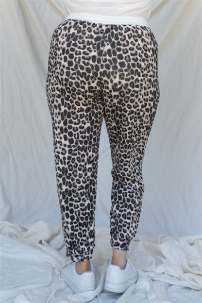 Plus Brown Leopard Print Two Pocket Joggers Pants