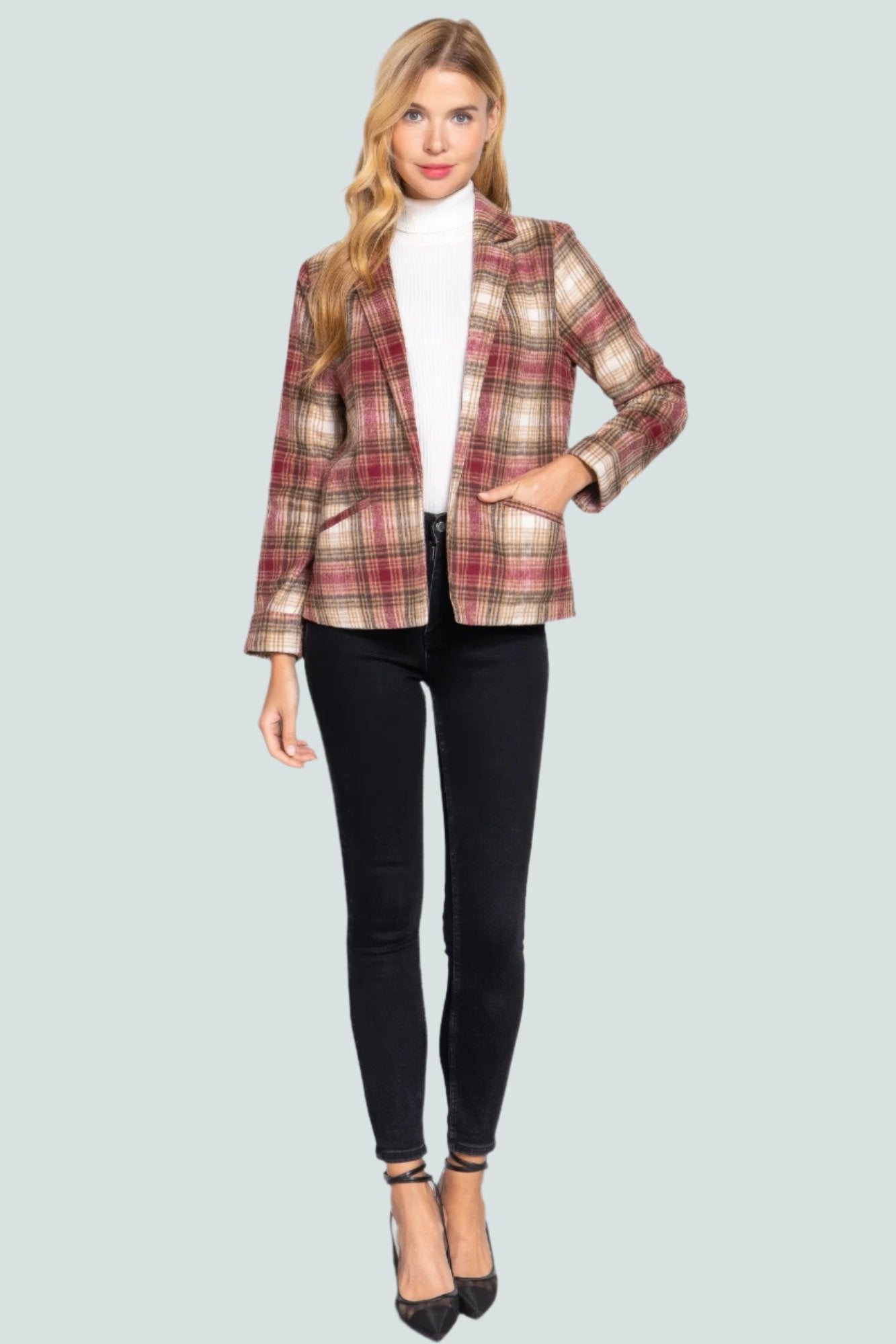 Notched Collar Plaid Jacket