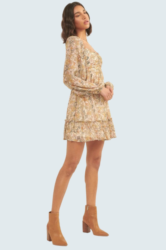 A Floral Print, Woven Mini Dress