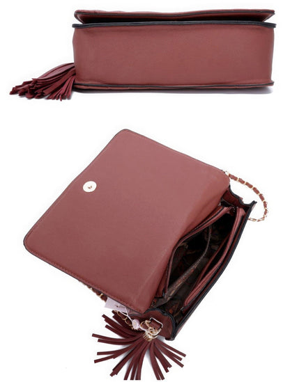 Bag - Fashion Double Metal Pattern Stitching Tassel Crossbody Strap