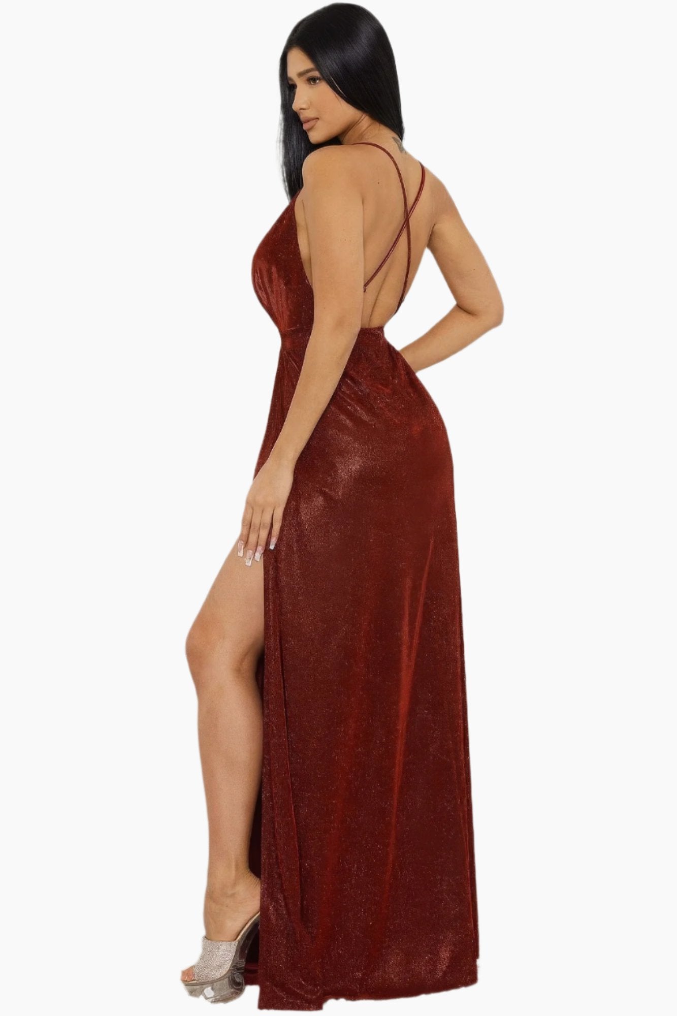 EVENINGS - Glitter Fabric Sweetheart Surplice Maxi Dress