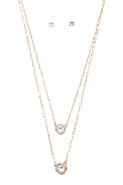 Double Crystal Metal Layered Necklace