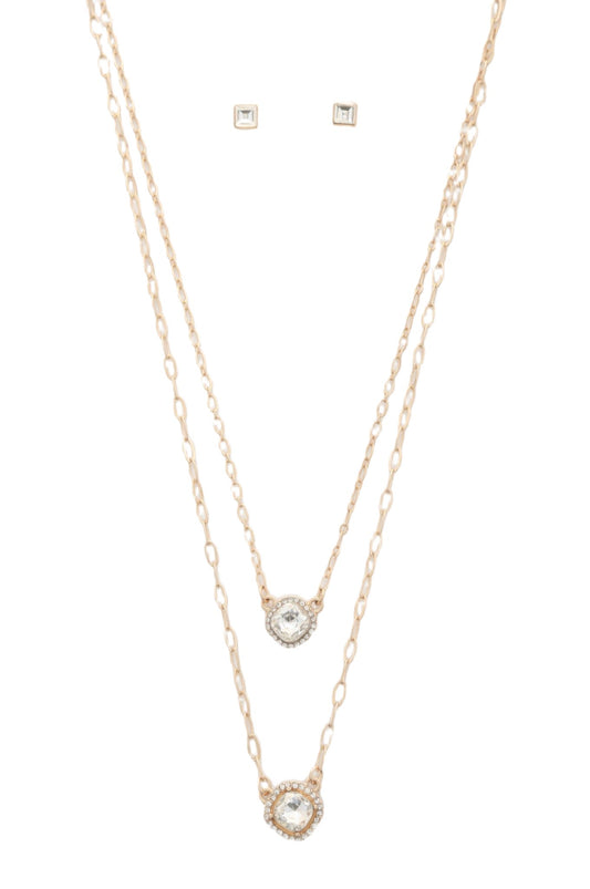 Double Crystal Metal Layered Necklace