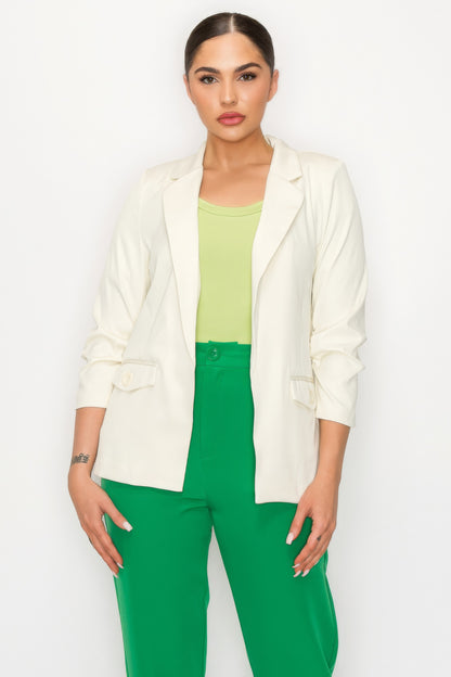 Ruched Sleeves Solid Blazer