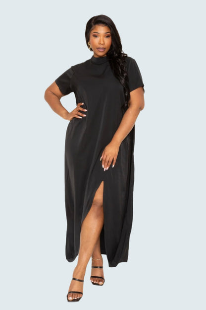 Mock neck back cape dress