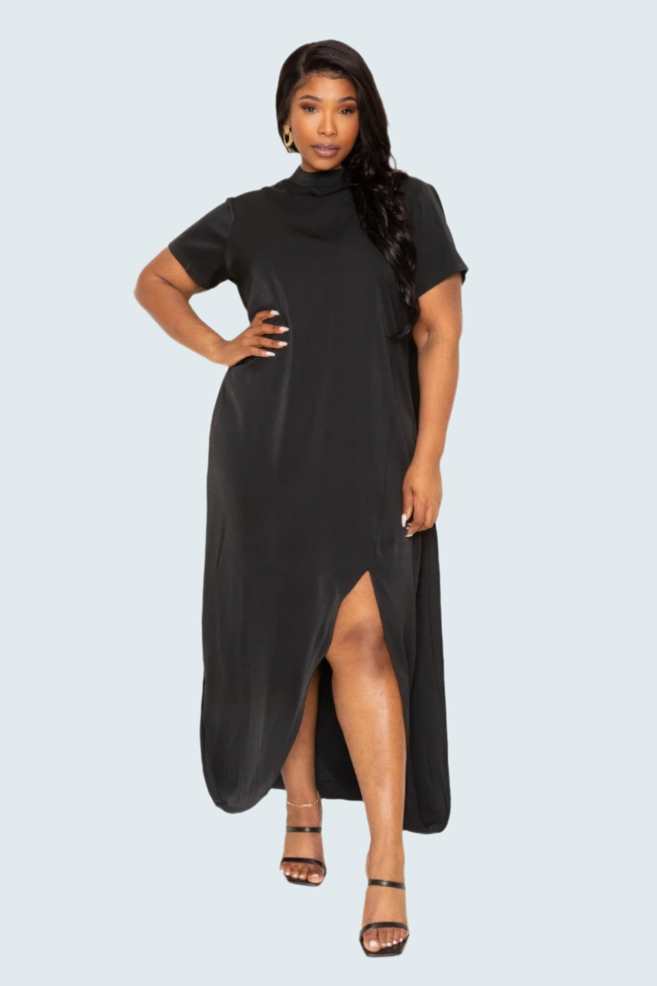 Mock neck back cape dress