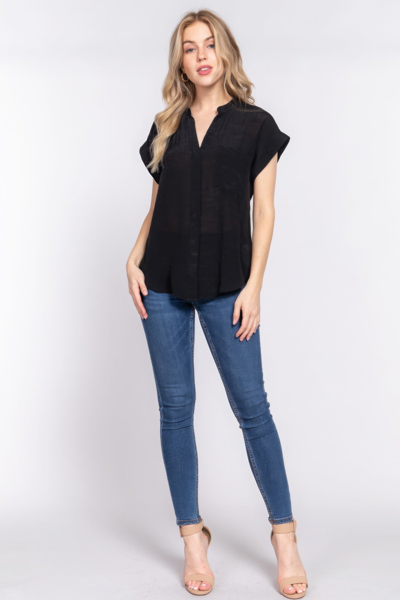 Dolman Slv Button Down Woven Top