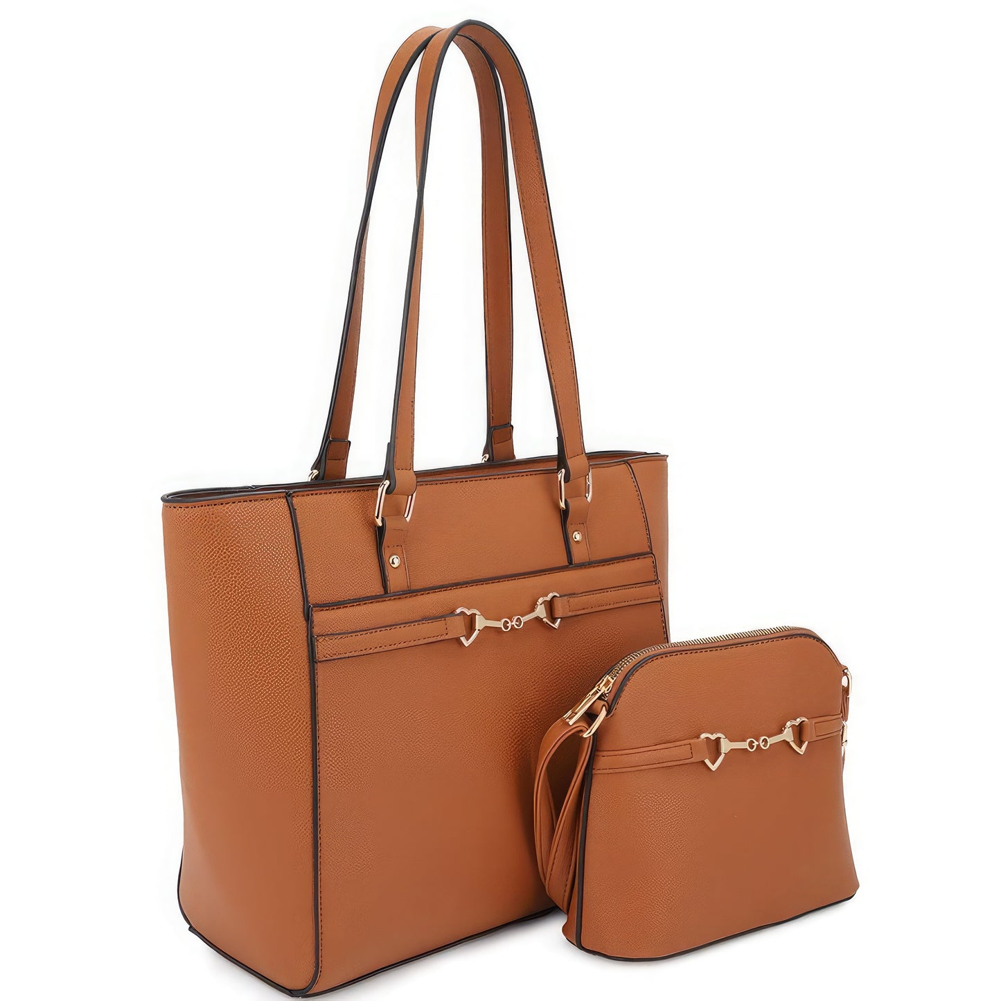 Bag - 2in1 Smooth Matching Shoulder Tote Bag With Crossbody Set